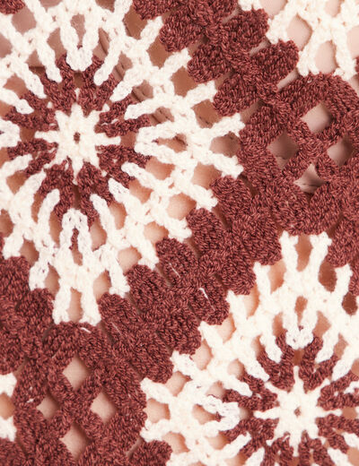 Pull en crochet col rond manches courtes marron femme