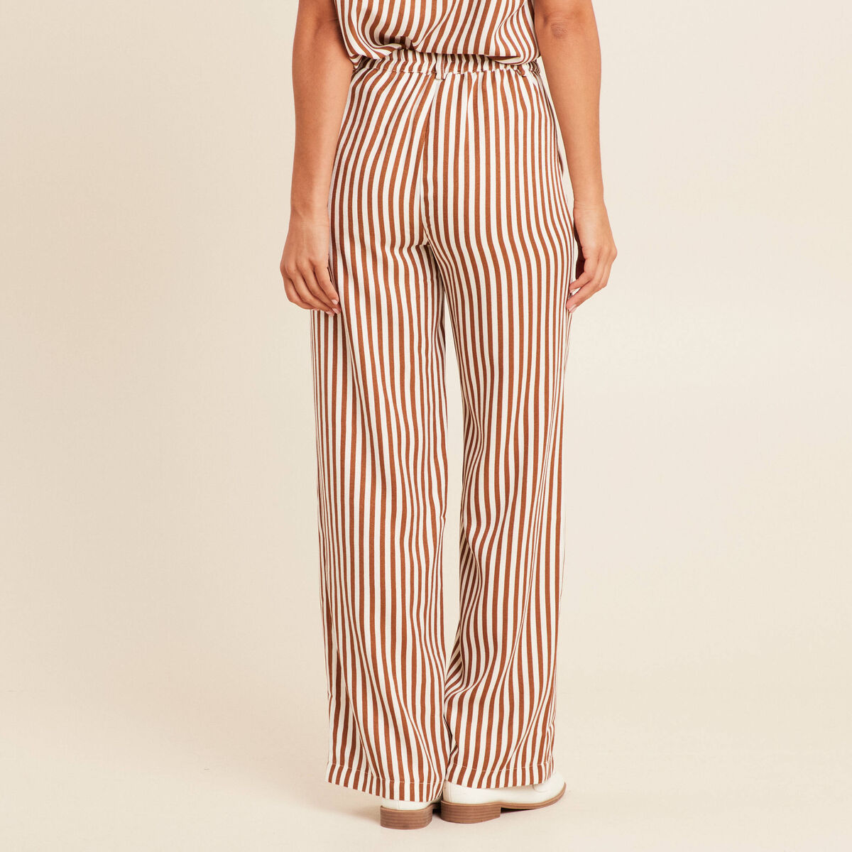 Pantalon large taille haute blanc femme