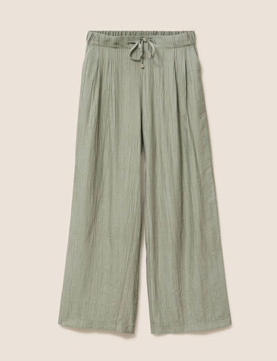 Pantalon fluide taille haute vert clair femme