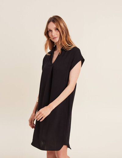 Robe droite col en V noir femme