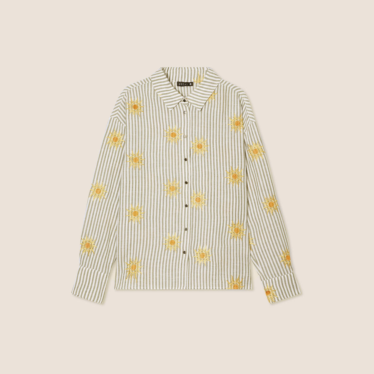 Chemise manches longues brodée jaune femme