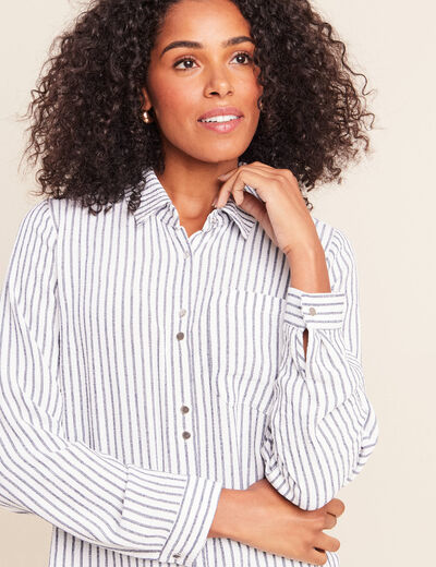 Chemise droite fluide manches longues bleu femme