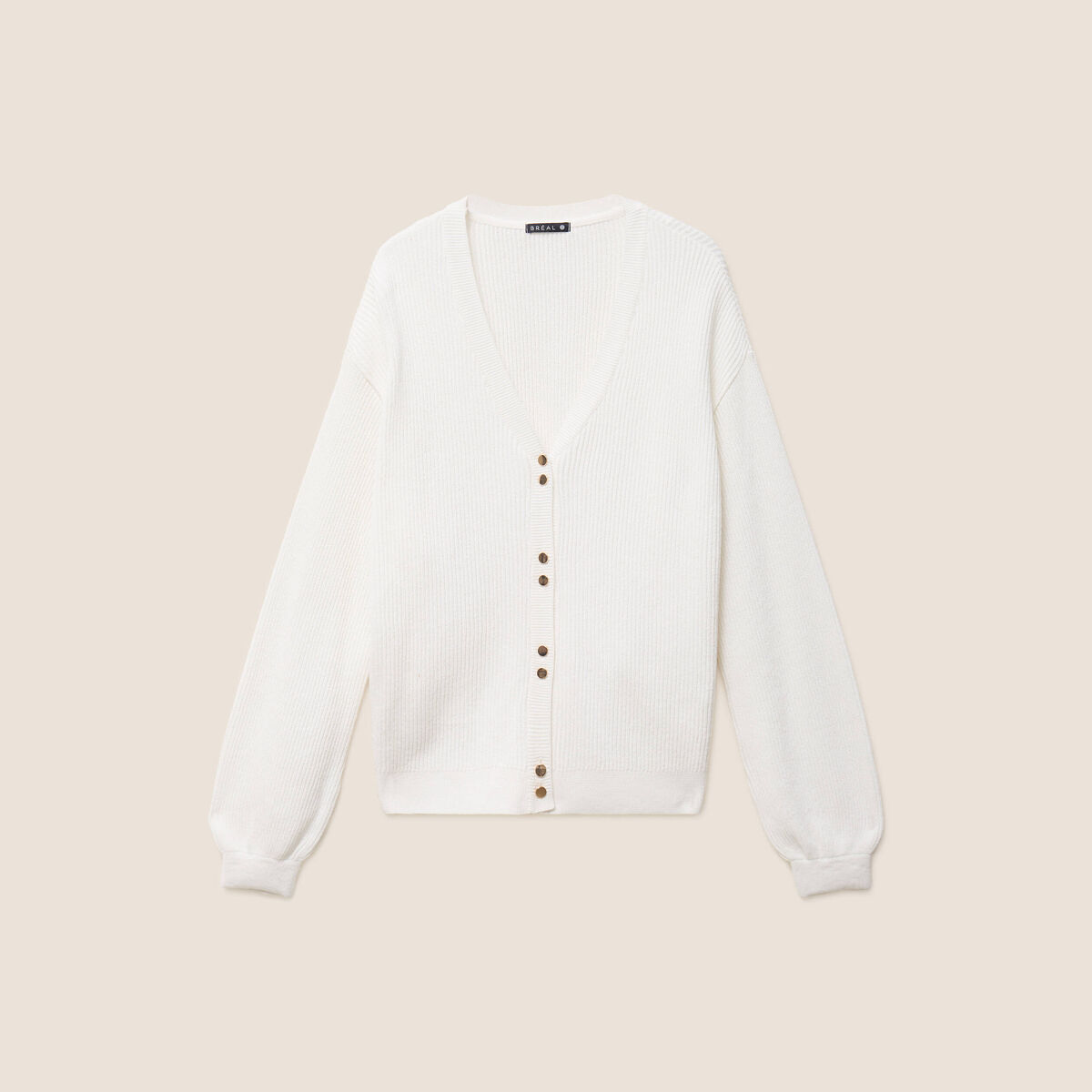 Gilet col v manches longues ecru femme