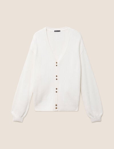 Gilet col v manches longues ecru femme