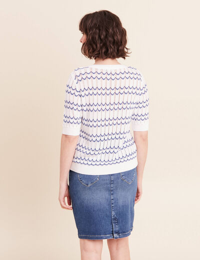 Pull col rond manches courtes bleu femme