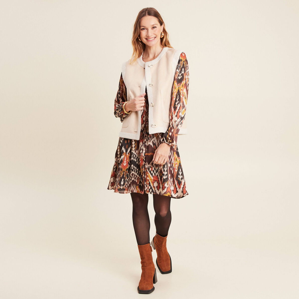 Gilet réversible laine mouton beige femme