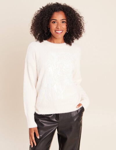 Pull col rond ecru femme