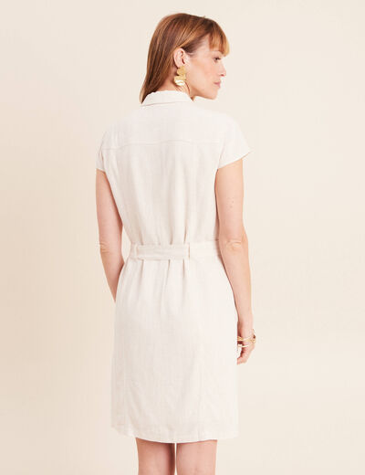 Robe droite courte col chemise beige femme