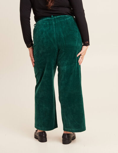 Pantalon large velours vert foncé femme
