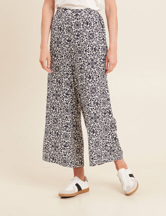 Pantalon 7/8ème taille haute bleu marine femme