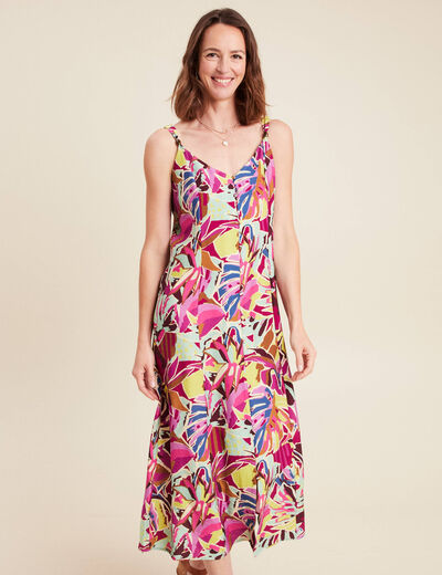 robe évasée crêpe col v sans manches mauve femme