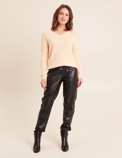 Pull col v orange abricot femme
