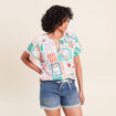 Blouse col tunisien manches courtes bleu femme