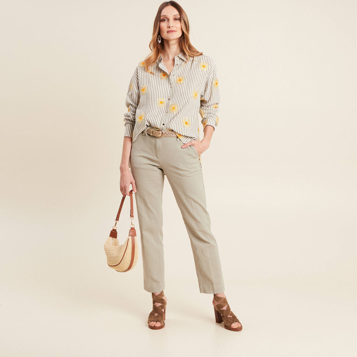 Jean droit 7/8ème vert clair femme