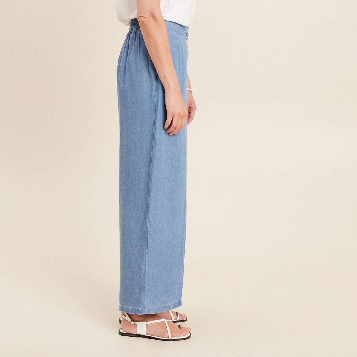 Pantalon large avec pans denim double stone femme