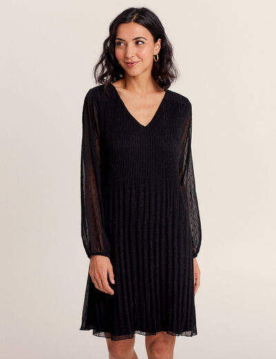 Robe évasée plissée noir femme