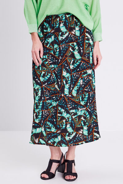 Jupe midi évasée fluide vert pastel femme