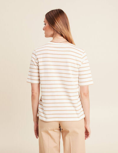 T-shirt col rond marron clair femme