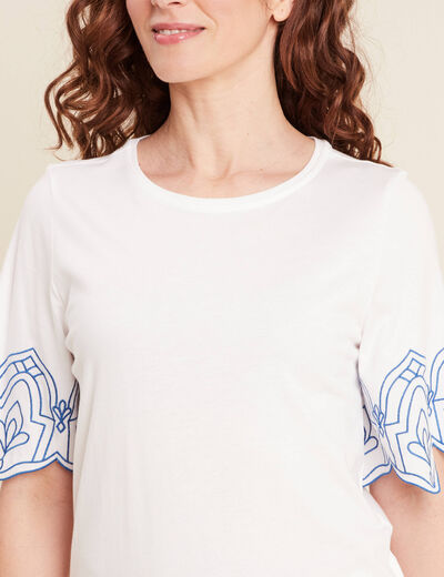 T-shirt manches courtes brodé blanc femme