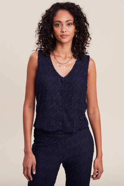 Gilet sans manches bleu foncé femme