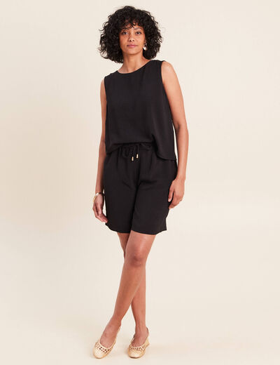 T-shirt sans manches col rond fluide noir femme