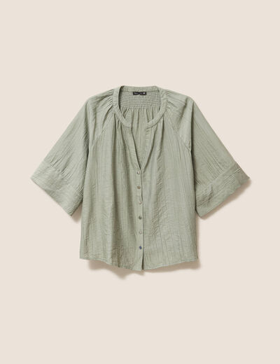 Blouse ample col v manches 3/4 vert clair femme