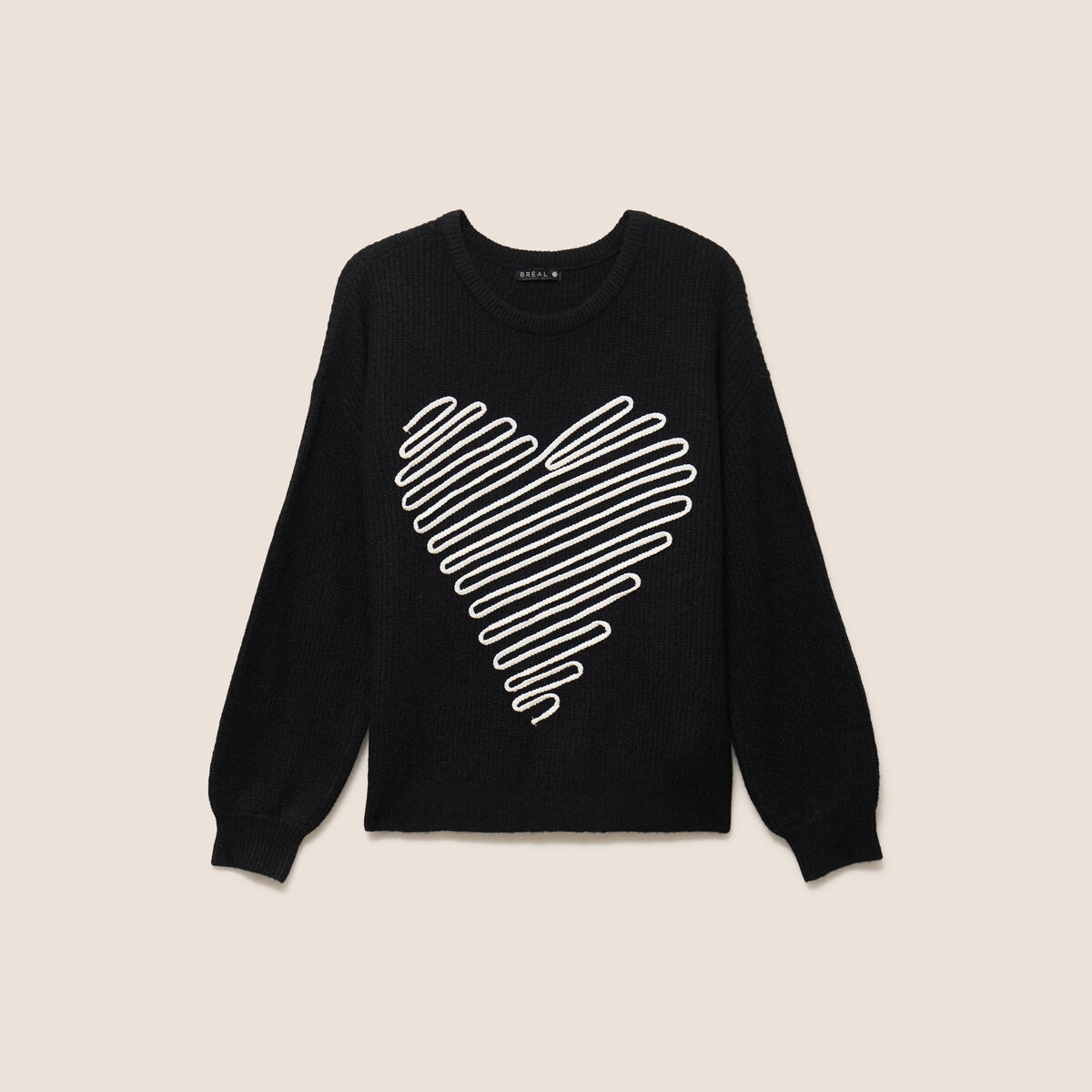 Pull col rond manches longues noir femme