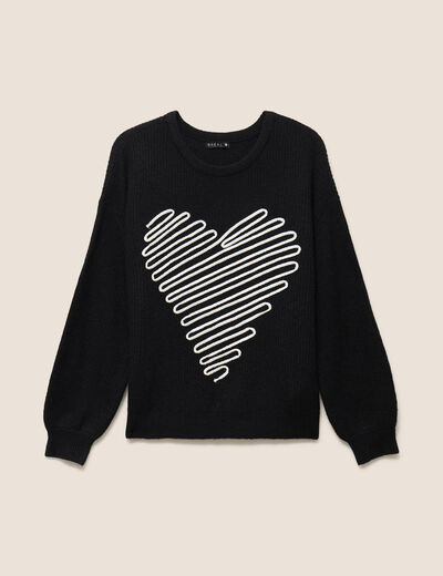 Pull col rond manches longues noir femme