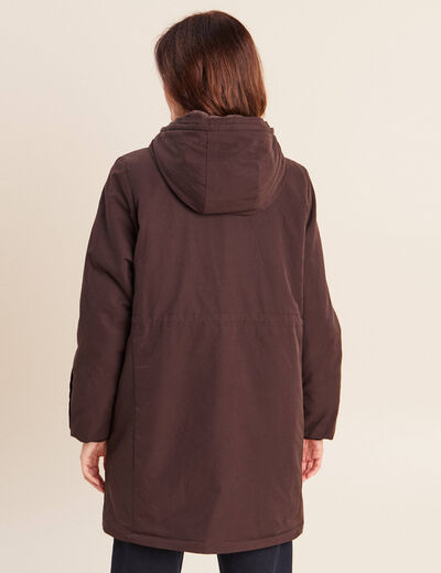 Parka &agrave; capuche taille ajustable marron fonc&eacute; femme