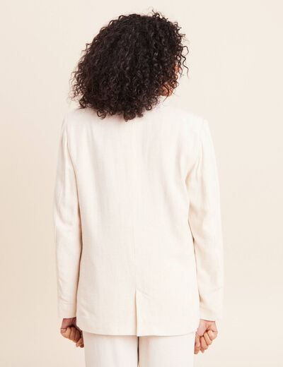 Blazer droit long manches 3/4 doubl&eacute; beige femme