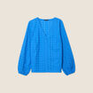 Chemise manches 3/4 brodée bleu femme