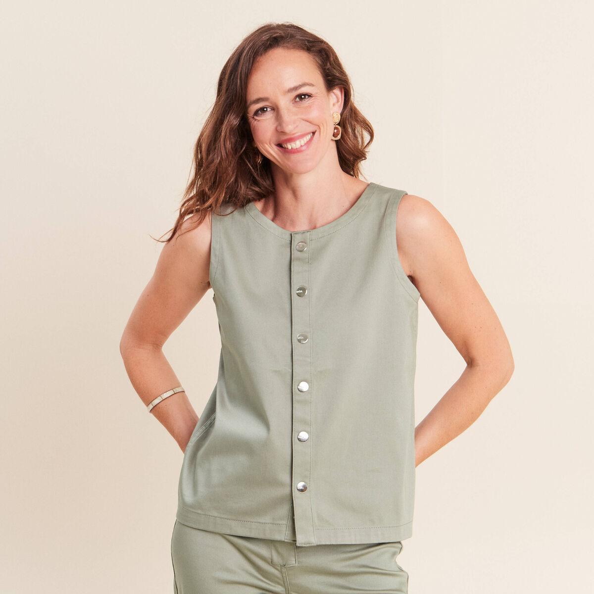 T-shirt r&eacute;versible sans manches gris femme