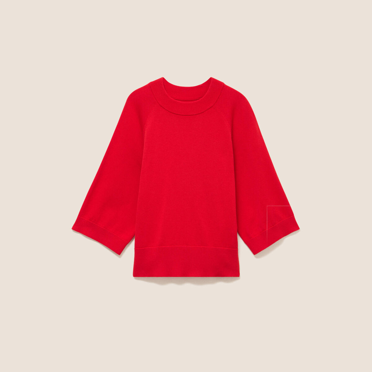 Pull fin col rond manches coudes rouge fluo femme