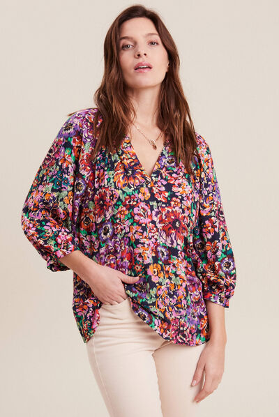 Blouse manches 3/4 multicolore femme