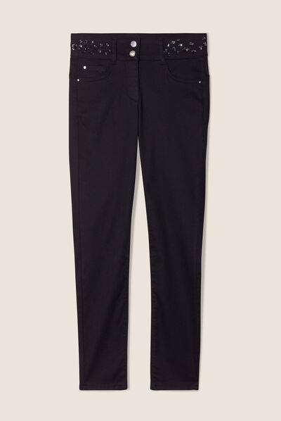 Pantalon ajusté à sequins noir femme