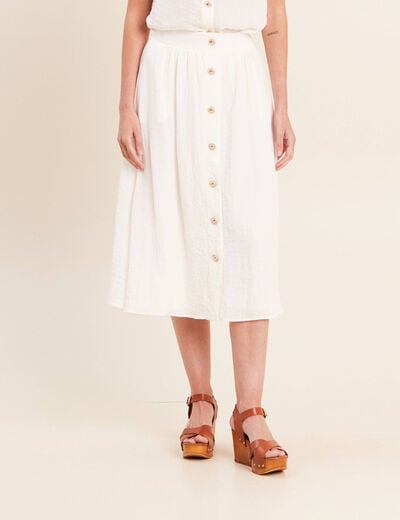 Jupe pliss&eacute;e taille haute doubl&eacute;e ecru femme