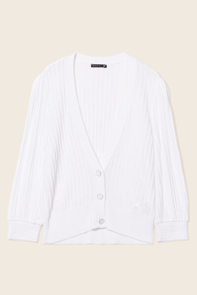 Gilet manches longues ajouré blanc femme