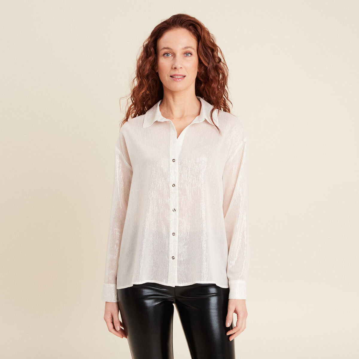 Chemise manches longues irisée blanc femme