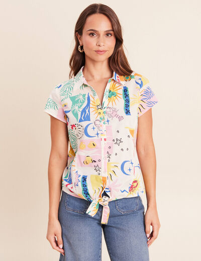 Chemise ajust&eacute;e courte manches courtes multicolore femme