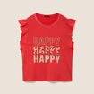 T-shirt manches courtes &agrave; volants orange fonc&eacute; femme