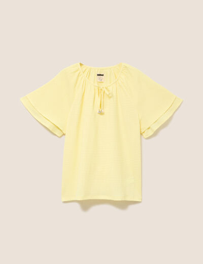 Blouse col v manches coudes jaune pastel femme