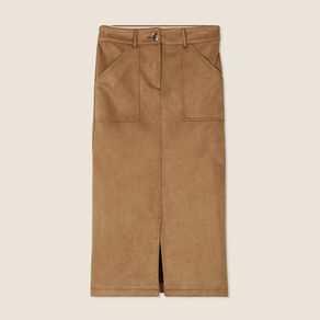 Jupe longue droite suédine marron femme