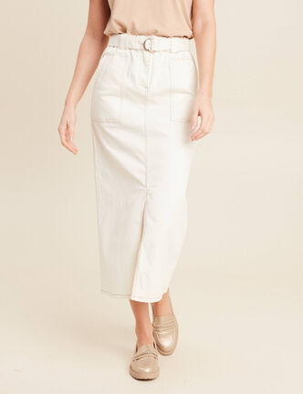 Jupe longue fourreau ecru femme