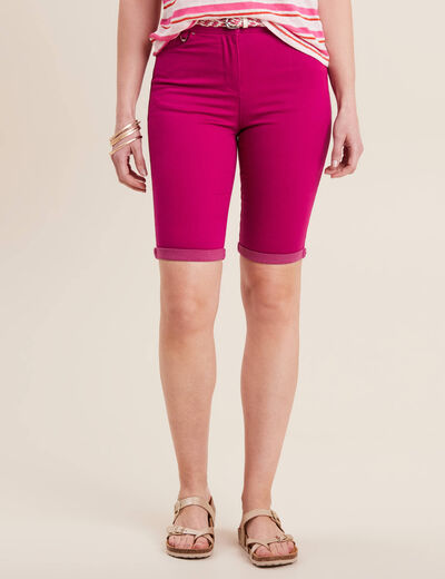 Bermuda ajusté ceinturé rose fushia femme