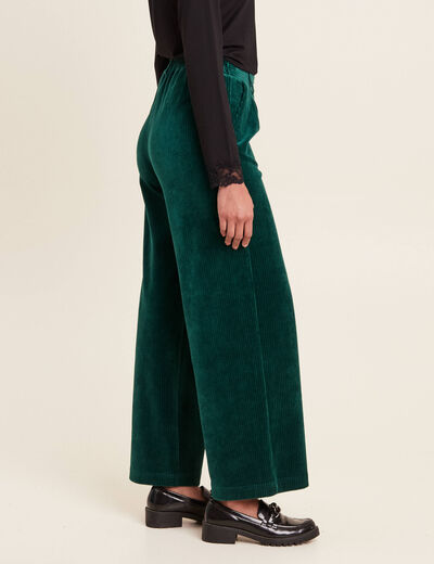 Pantalon large velours vert foncé femme