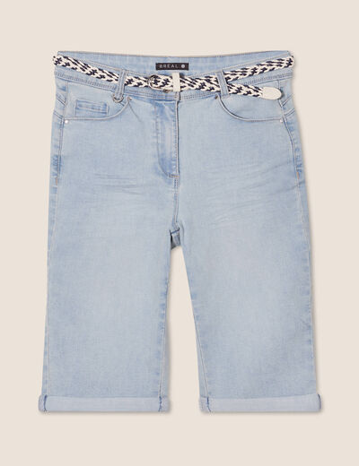 Bermuda ajusté en jean denim double stone femme