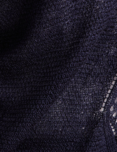 Gilet droit mi-long à capuche bleu marine femme