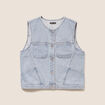 Veste cintr&eacute;e sans manches en jean denim double stone femme