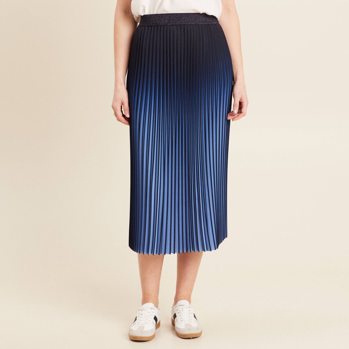 Jupe midi patineuse pliss&eacute;e bleu ciel femme