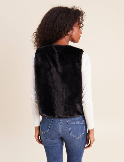 Gilet droit sans manches fausse fourrure noir femme